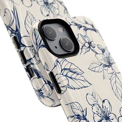 Blossom Sketch - Artistic Blue Floral - iPhone MagSafe Phone Case - Botanical Design