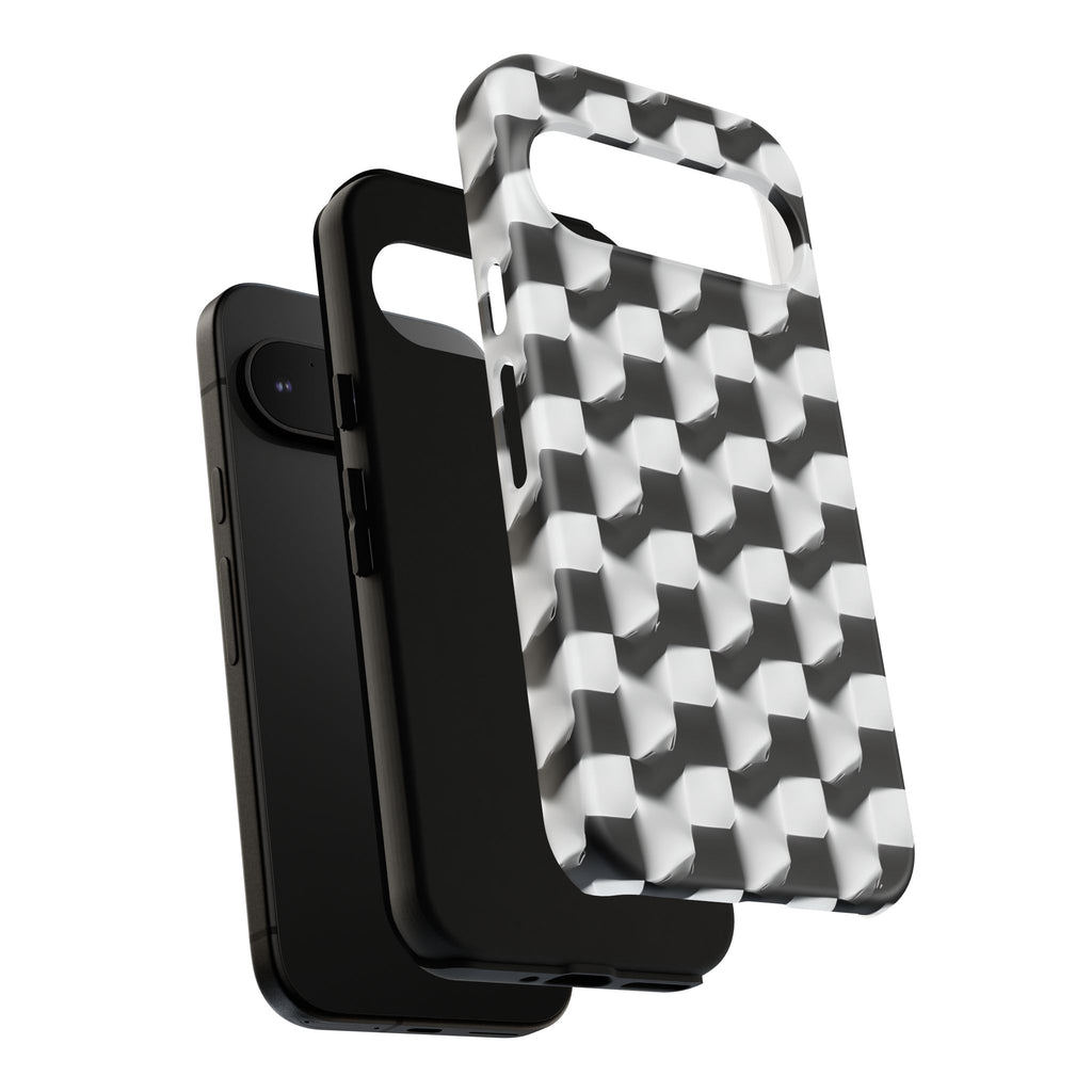 Monochrome Grid Tough Case for Google Pixel 9 - Classic Checkerboard, Black & White, Minimalist Trend