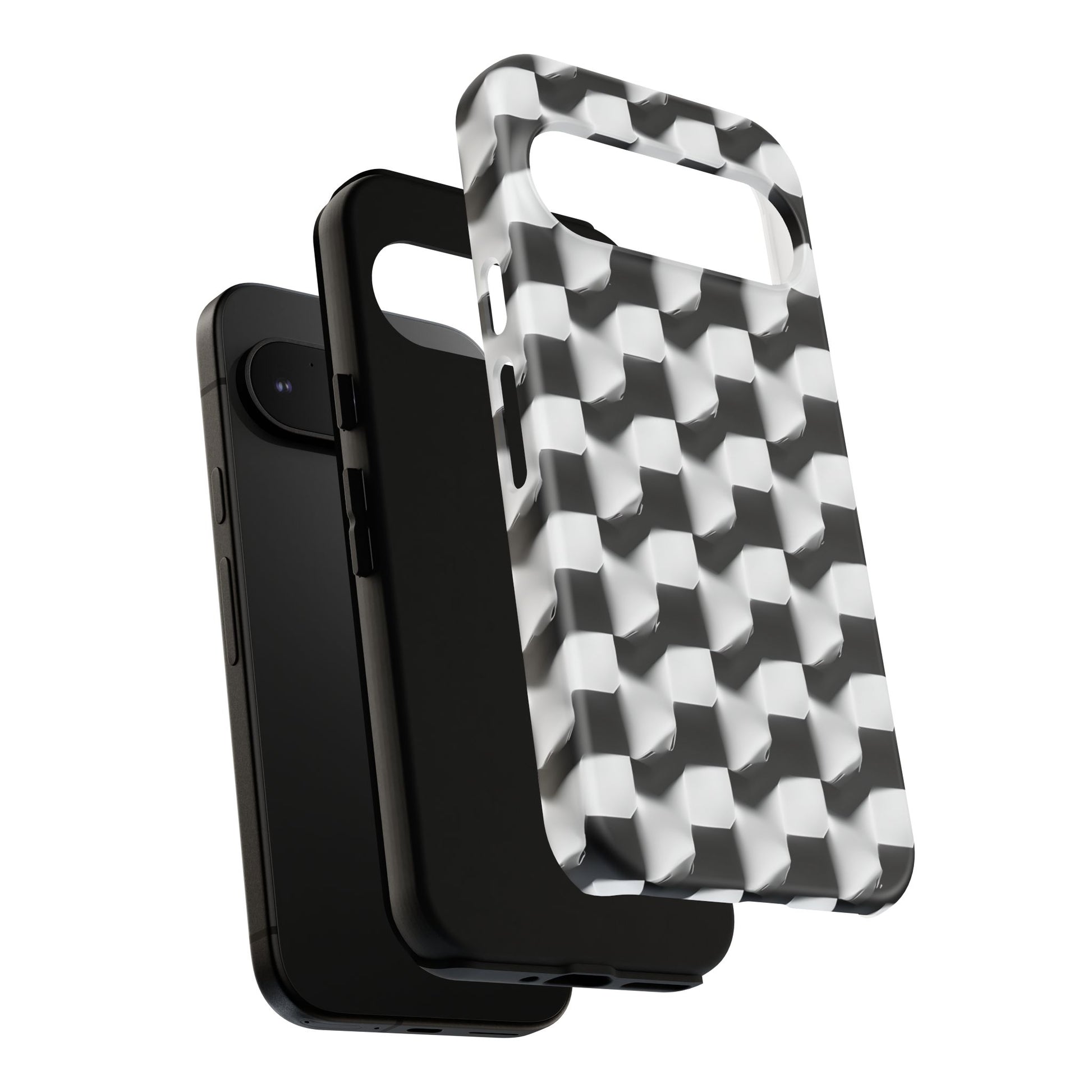 Monochrome Grid Tough Case for Google Pixel 9 - Classic Checkerboard, Black & White, Minimalist Trend