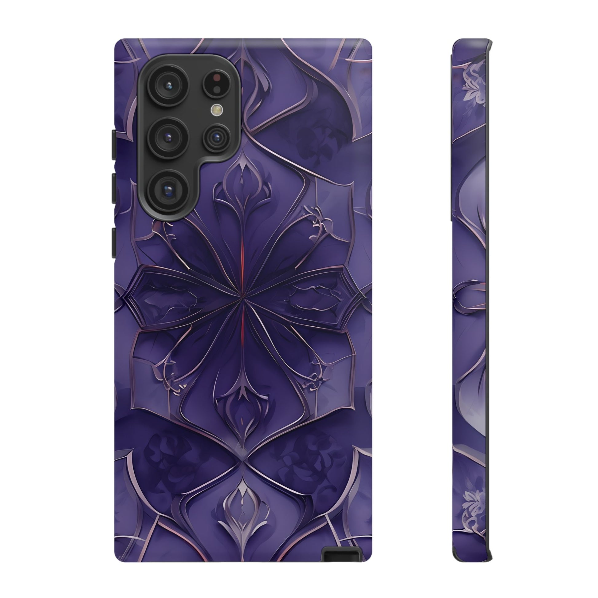 Violet Nebula - Kaleidoscope Collection Artistic Floral Burst - Samsung Galaxy S22 Ultra Tough Phone Case - Bold Purple Symmetrical Design