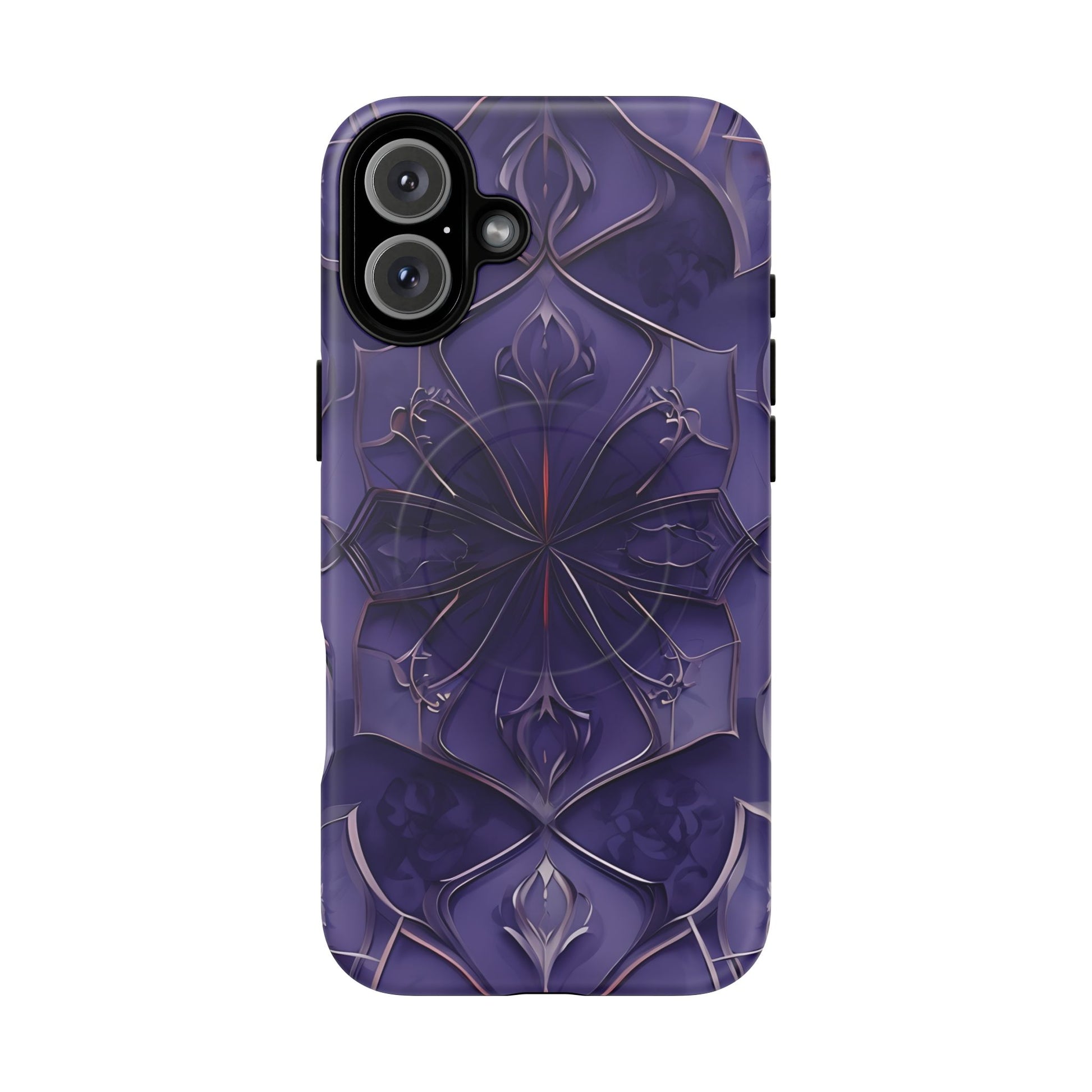 Violet Nebula - Kaleidoscope Collection Artistic Floral Burst - iPhone 16 Plus MagSafe Phone Case -Bold Purple Symmetrical Design