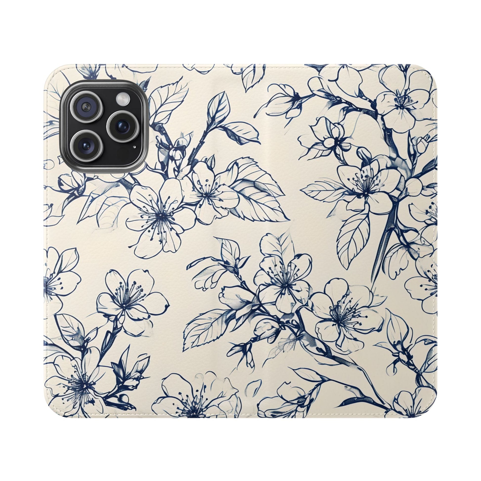 Blossom Sketch - Minimalist Floral Flip Phone Case for iPhone 15 Pro Max