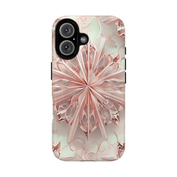 Blush Frost iPhone 16 - Kaleidoscope Collection of MagSafe Compatible - Soft Pink Geometric Floral Design