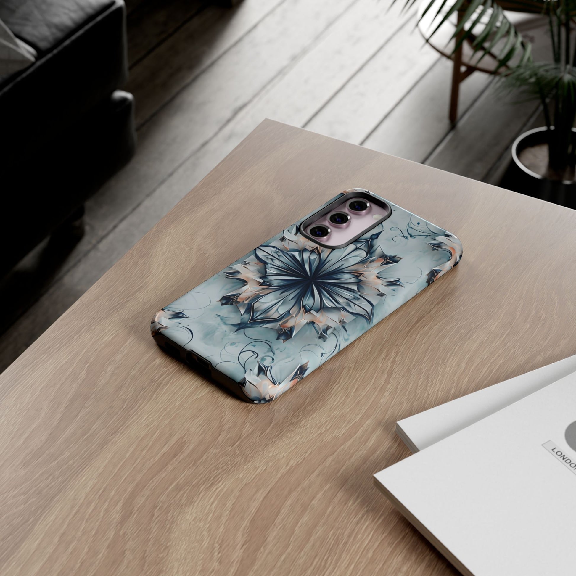 Indigo Mirage - Artistic Kaleidoscope Collection Artistic Floral - Samsung Galaxy S23 Plus Tough Phone Case - Bold Indigo Symmetrical Design