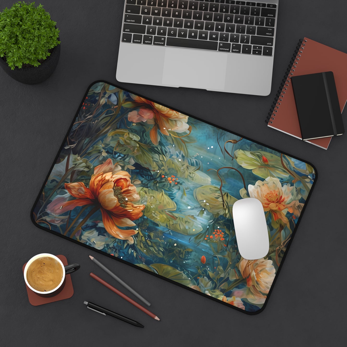 Waterlily Nocturne Designer Desk Mat - Premium Office Desk Pad, 3 Sizes Available, Artistic Workspace Protection