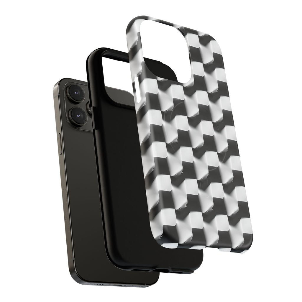 Monochrome Grid - iPhone 14 Pro Max MagSafe Phone Case - Bold, Modern Black & White Design