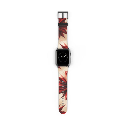 Ruby Compass Apple Watch band with watch face featuring bold geometric compass star design in ruby red and cream tones
