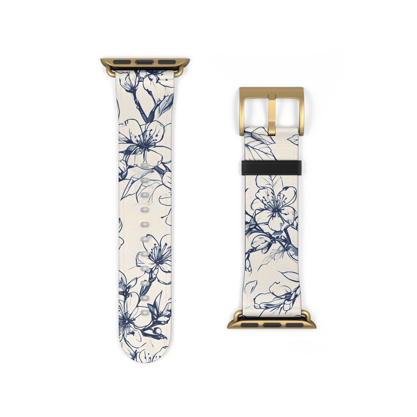 Blossom Sketch Apple Watch Band - Minimalist Blue and White Strap