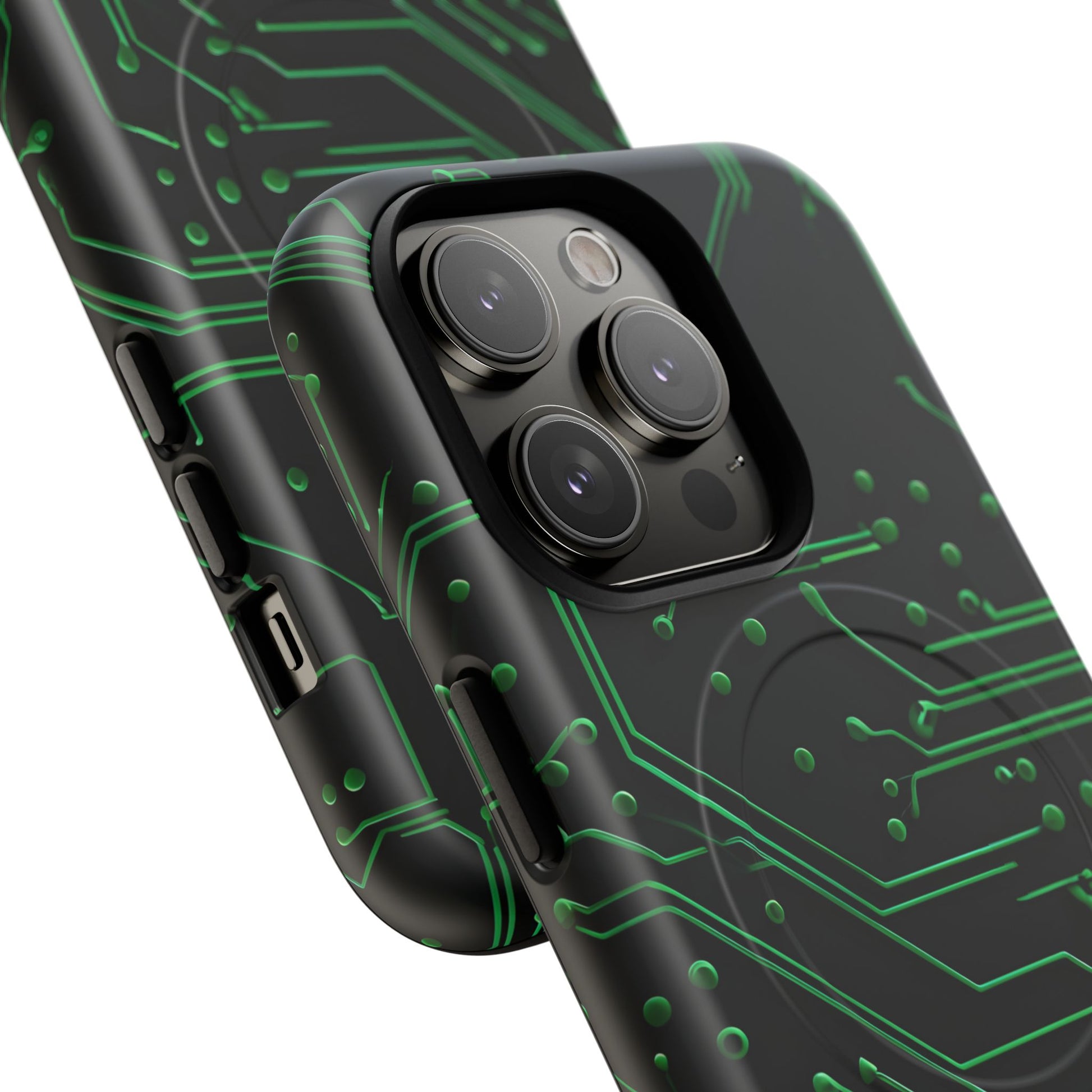 Green Circuit Grid iPhone 14 Pro MagSafe Compatible case- Tech-Inspired Shockproof Cover