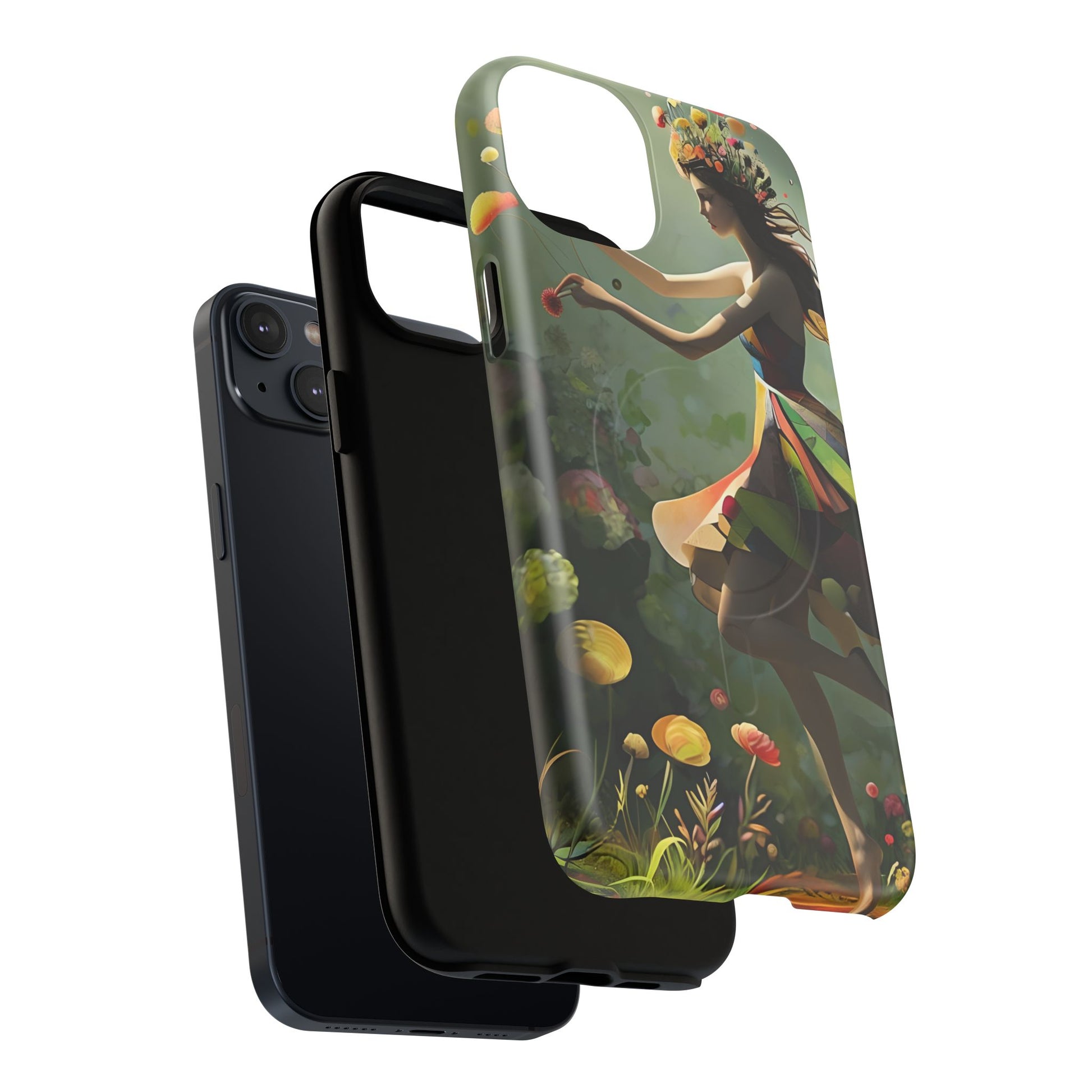 Dancing Wildflower Muse iPhone 14 Plus - Artistic Floral Fantasy Cover - MagSafe Compatible - Whimsical Nature-Inspired Protective Accessory