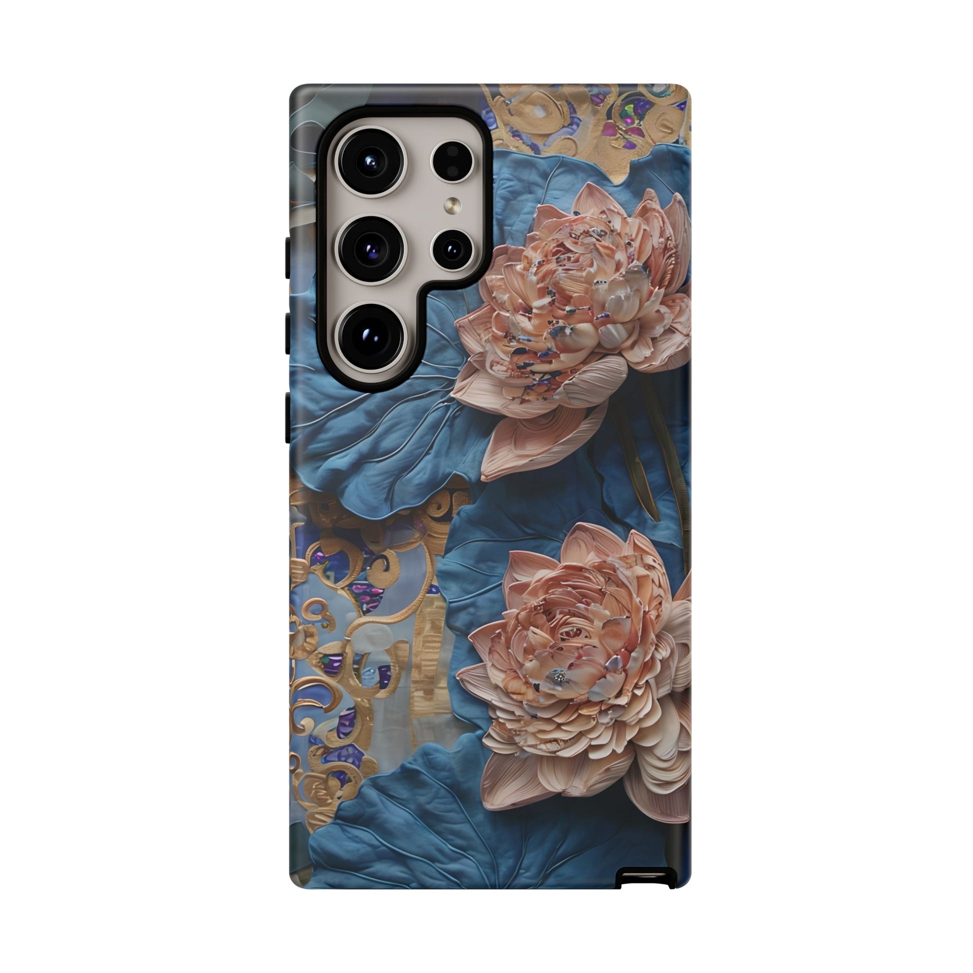 Peony Midnight Tapestry - Samsung Galaxy S24 Ultra - Elegant Blue & Blush Artful Phone Cover