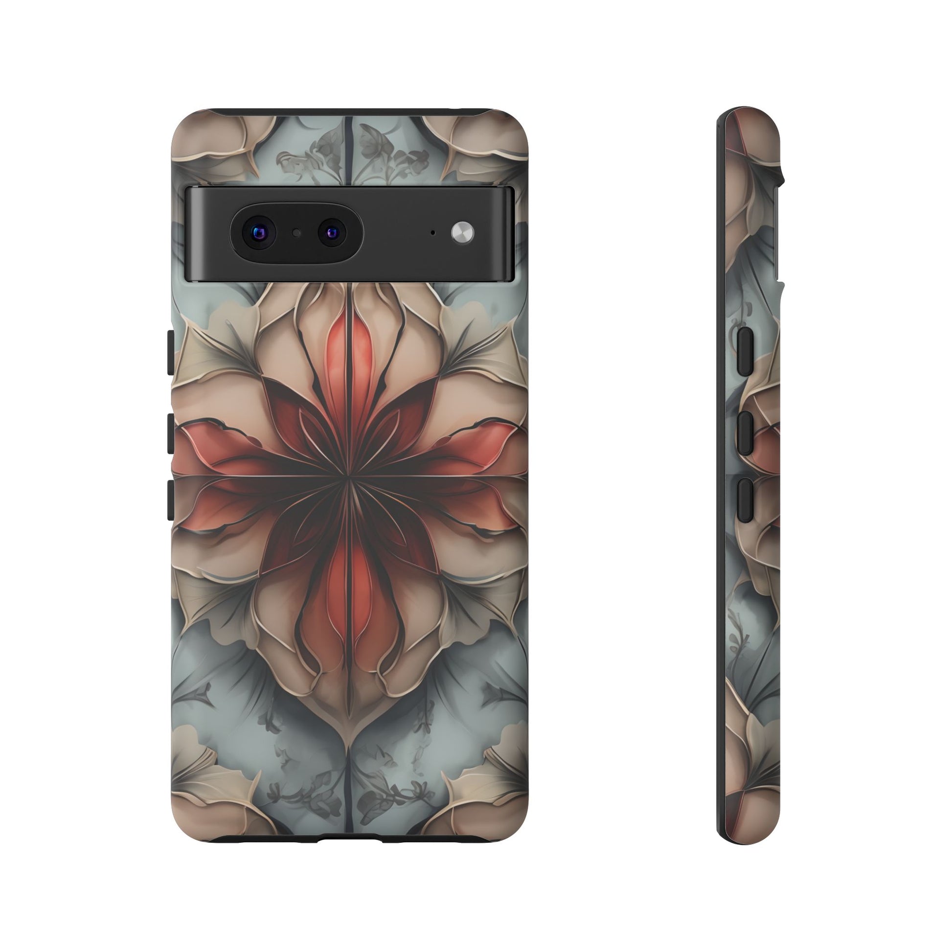 Ember Bloom - Kaleidoscope Collection Artistic Floral - Google Pixel 7 Tough Phone Case - Fiery Symmetrical Design