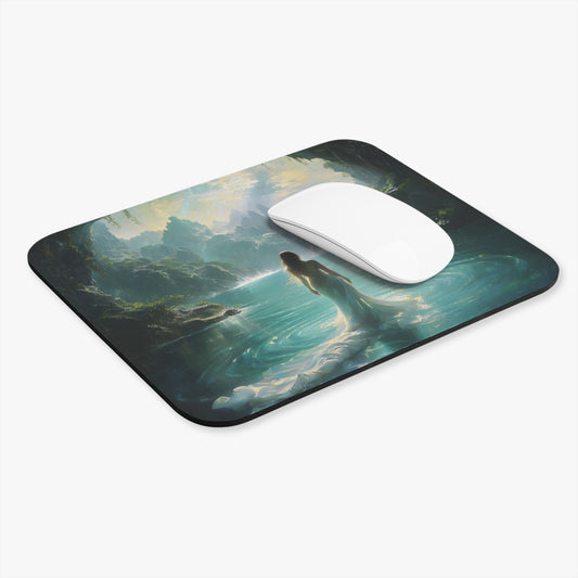 Celestial Tides mouse pad in workspace with mouse showing flowing celestial wave design