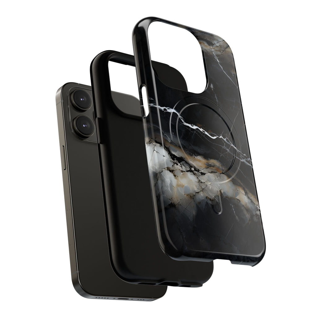 Obsidian Vein iPhone 14 Pro MagSafe Phone Case -Black Neutral Marble Design