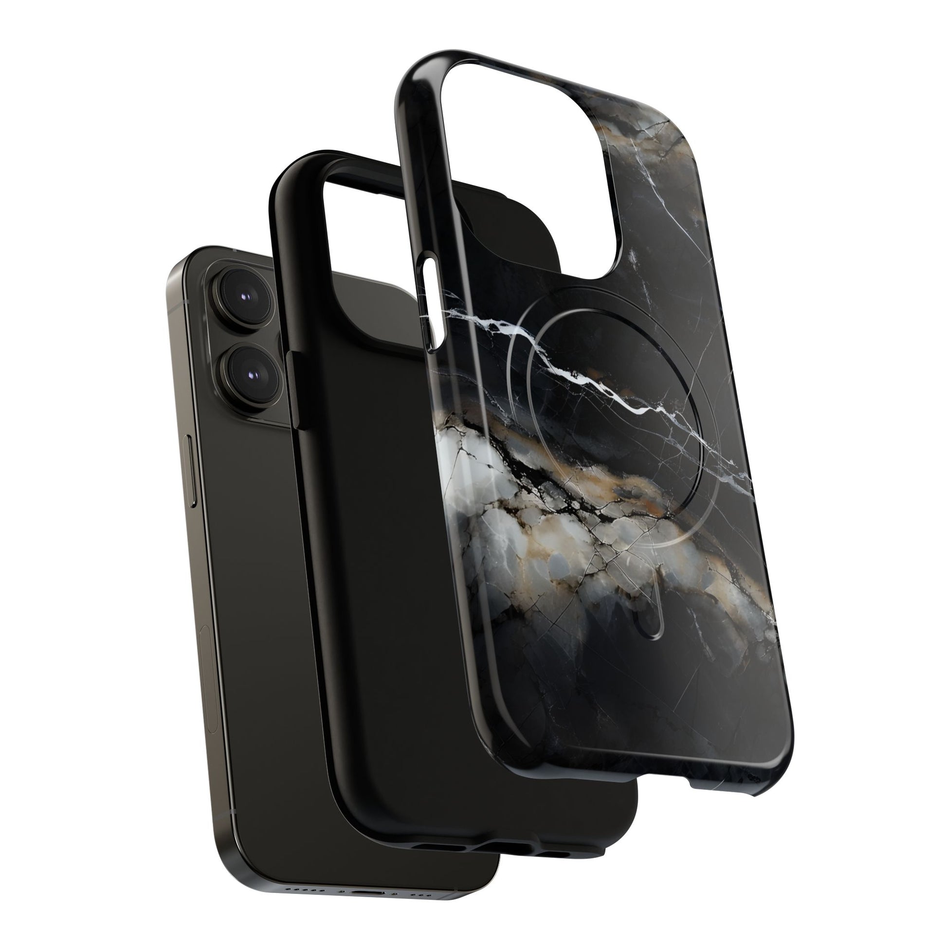 Obsidian Vein iPhone 14 Pro MagSafe Phone Case -Black Neutral Marble Design