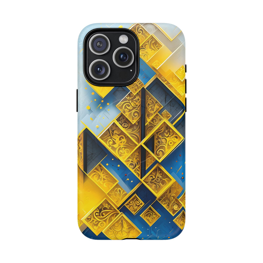 Golden Ascent Luxe Geometric iPhone 15 Pro Max - MagSafe Compatible - Elegant Abstract Gold Design