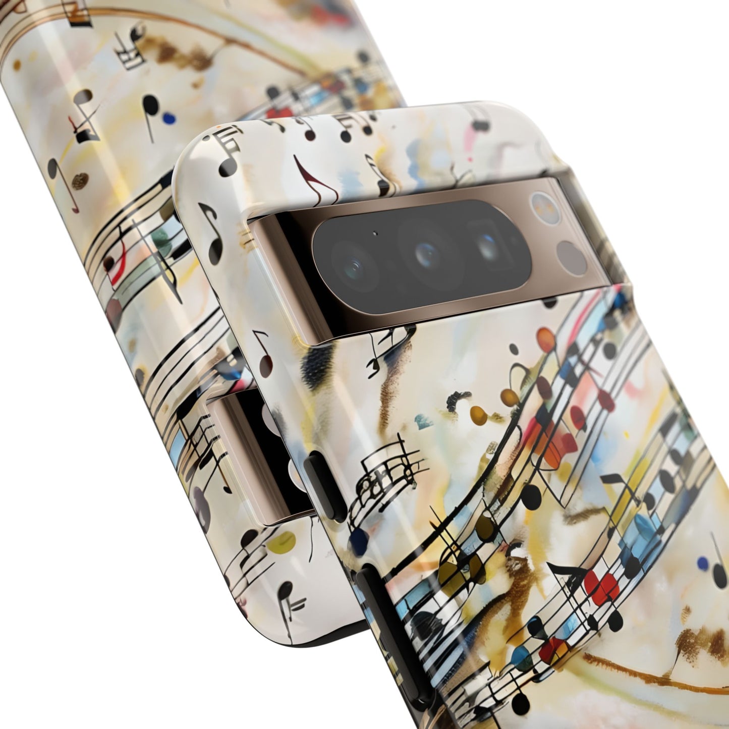 Melodic Flow flowing musical notes artwork Google Pixel phone case angled view