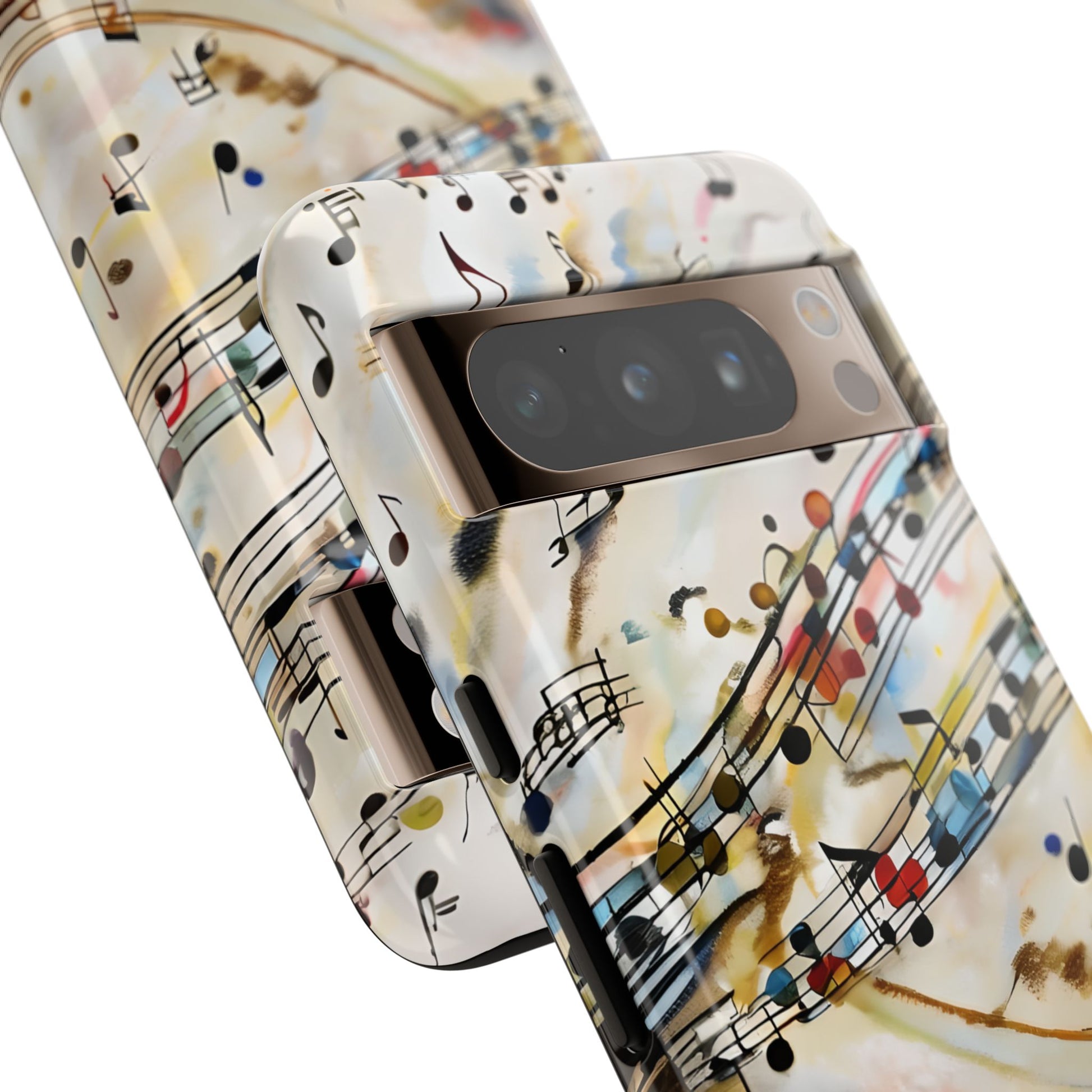 Melodic Flow flowing musical notes artwork Google Pixel phone case angled view