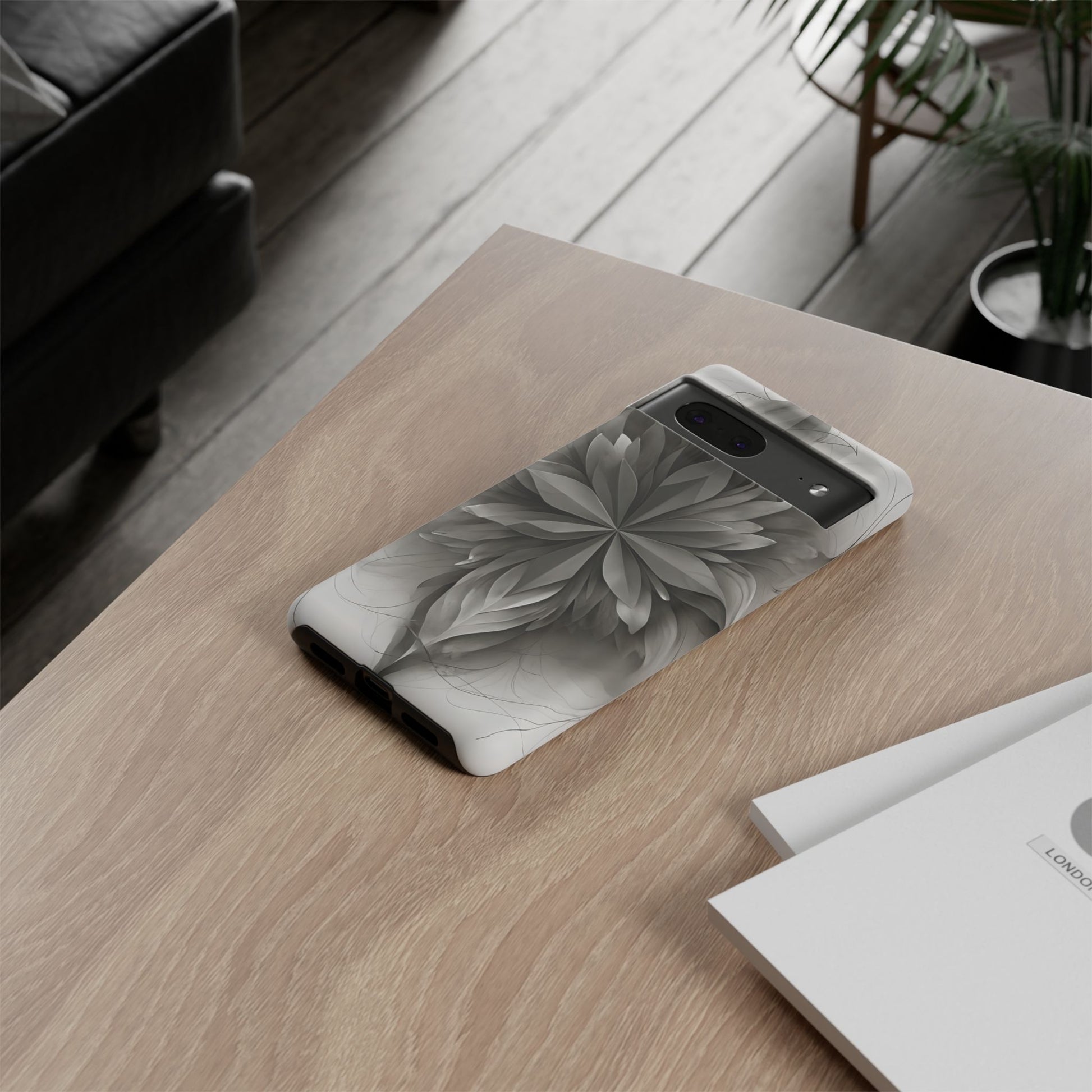Silver Lotus - Elegant Monochrome Floral Google Pixel 7 Tough Phone Case - Modern Lotus Design