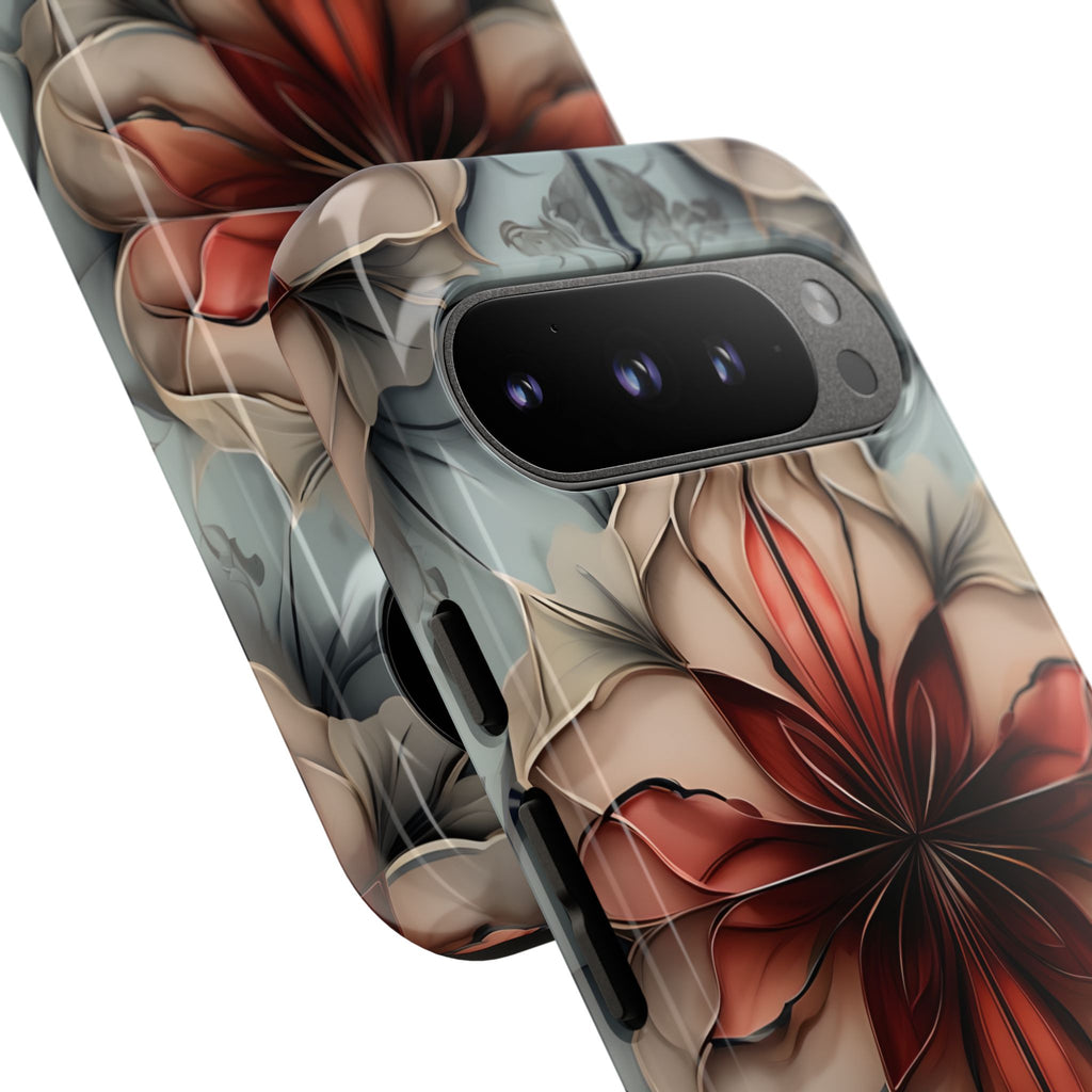 Ember Bloom - Kaleidoscope Collection Artistic Floral - Google Pixel 9 Pro Tough Phone Case - Fiery Symmetrical Design