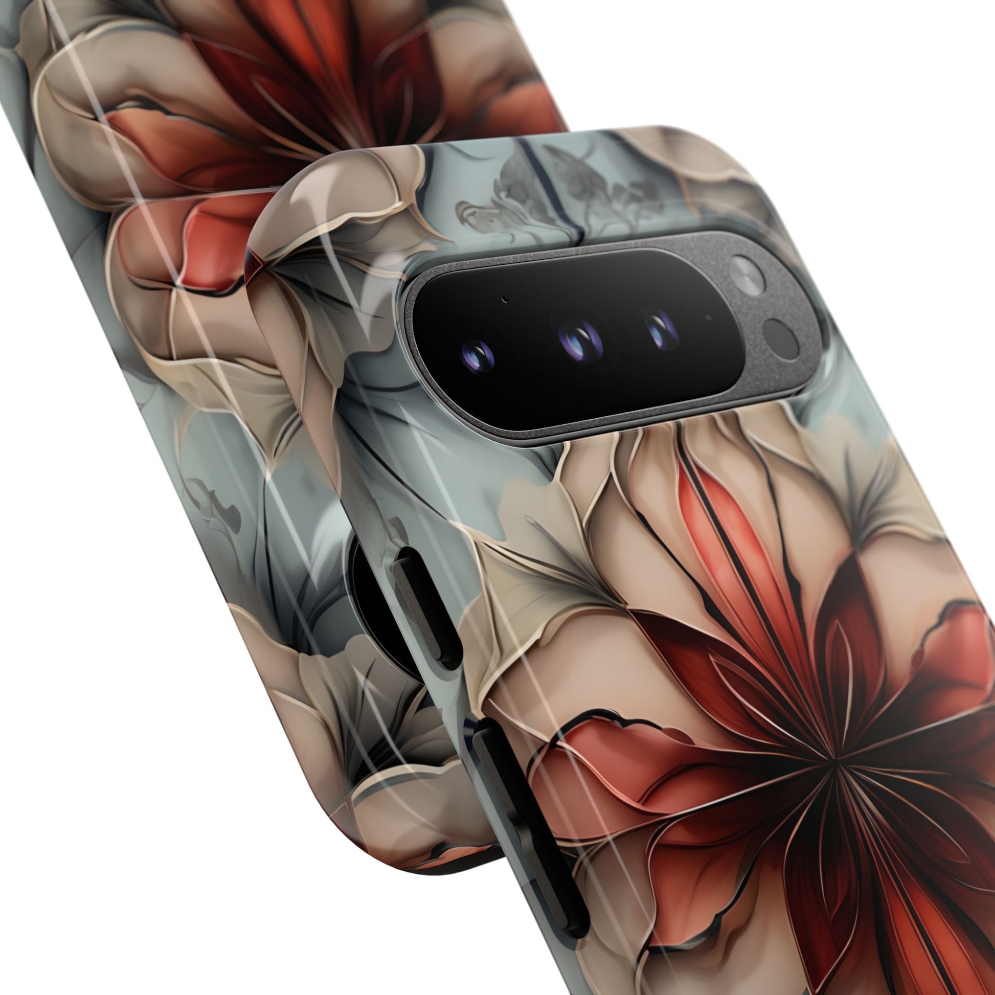 Ember Bloom - Kaleidoscope Collection Artistic Floral - Google Pixel 9 Pro Tough Phone Case - Fiery Symmetrical Design