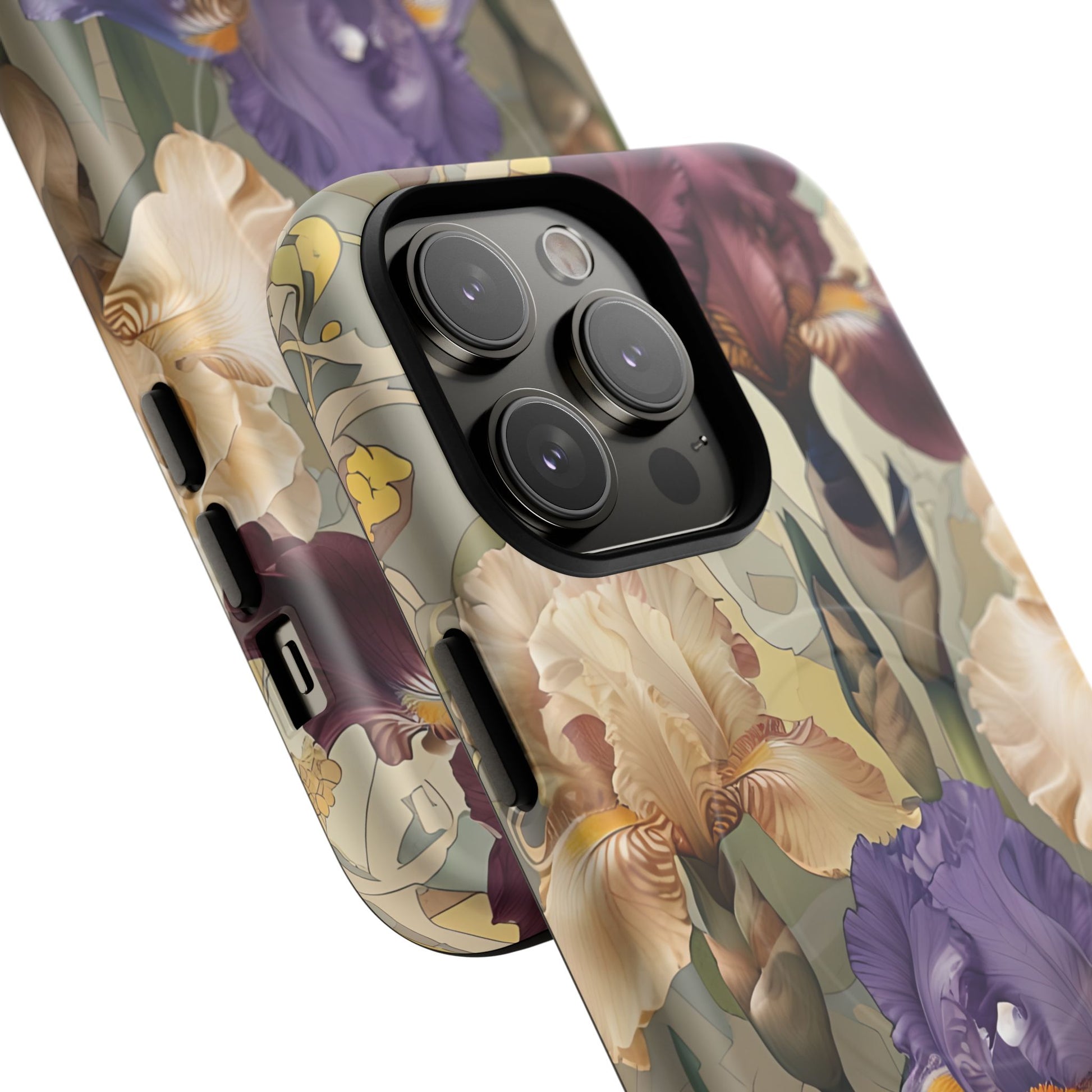 Iris Reverie - Elegant Painterly - iPhone 14 Pro Max - MagSafe Compatible - Artistic Purple & Cream Iris Design