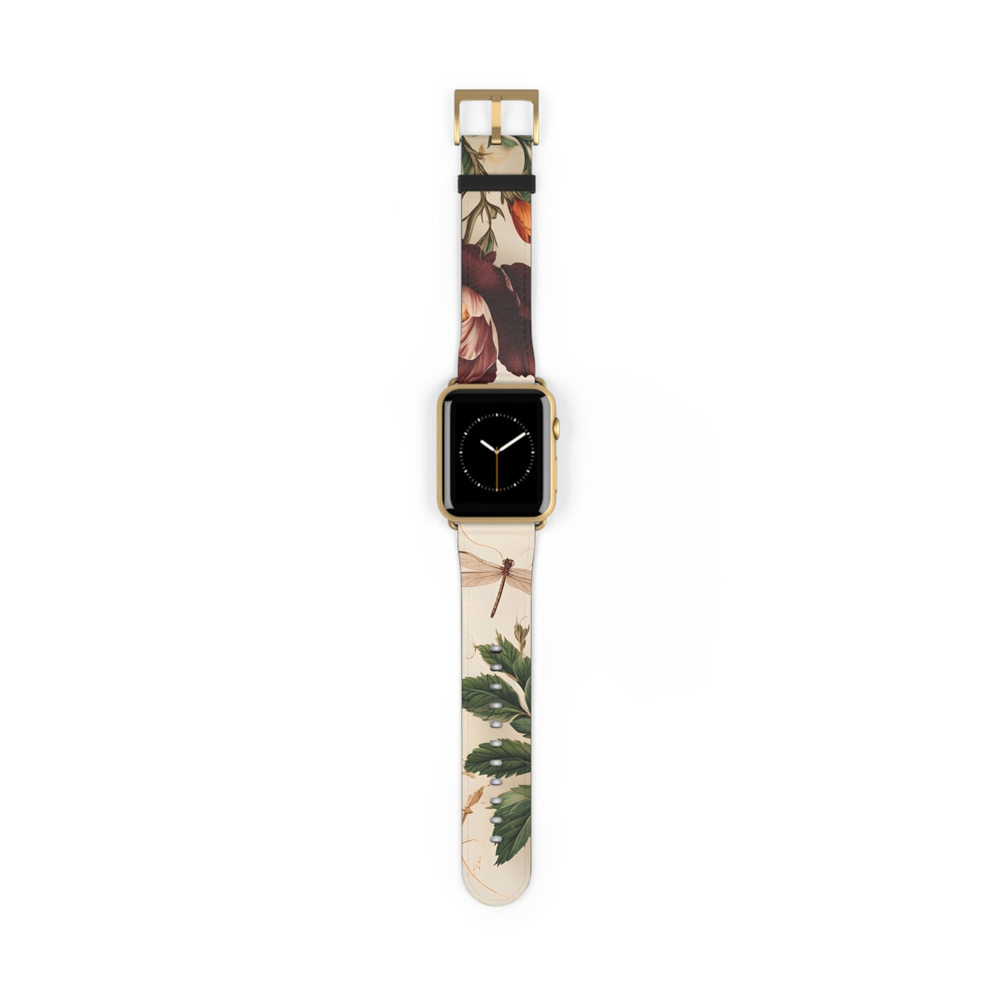 Vintage Burgundy Rose Designer Apple Watch Band - Premium Custom Strap for Series 1-9, SE & Ultra - Artistic Vegan Leather