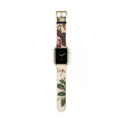 Vintage Burgundy Rose Designer Apple Watch Band - Premium Custom Strap for Series 1-9, SE & Ultra - Artistic Vegan Leather
