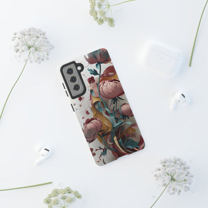 Blushing Peony Veil - Elegant Painterly Floral Samsung Galaxy Tough Phone Case - Soft Blush & Teal Peony Design