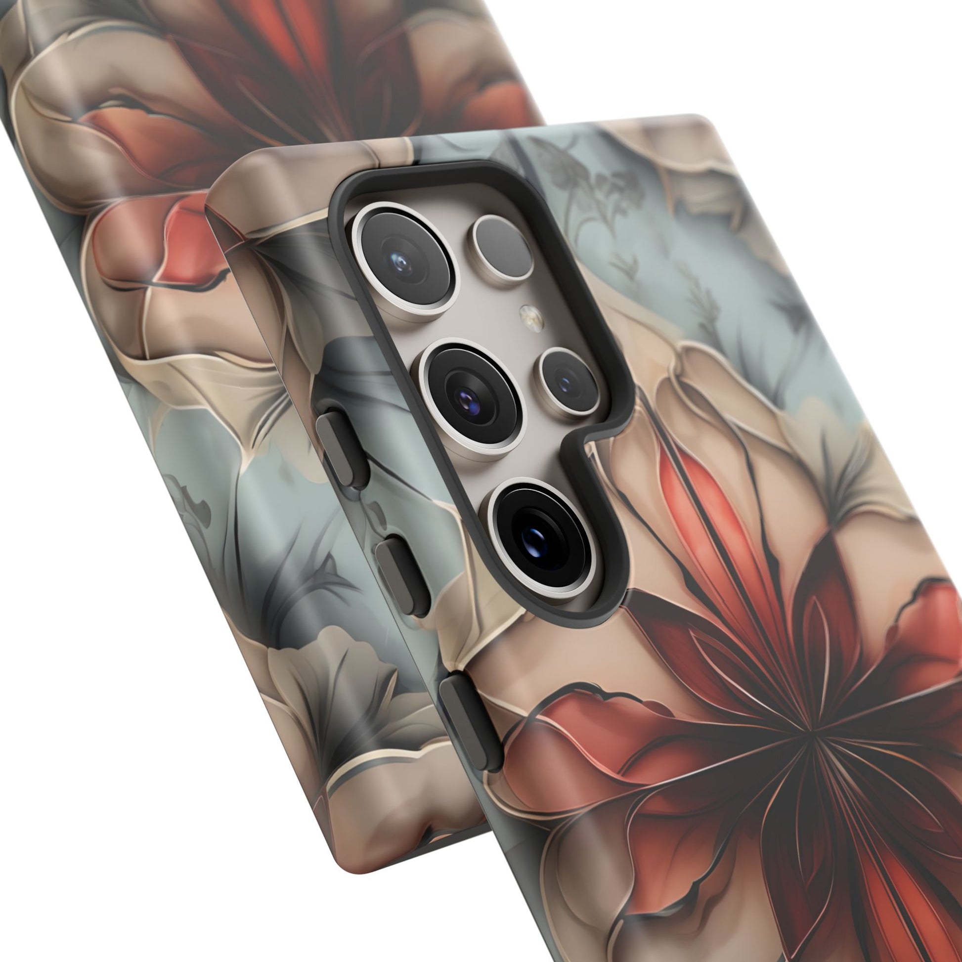 Ember Bloom - Kaleidoscope Collection Artistic Floral - Samsung Galaxy S24 Ultra Tough Phone Case - Fiery Symmetrical Design