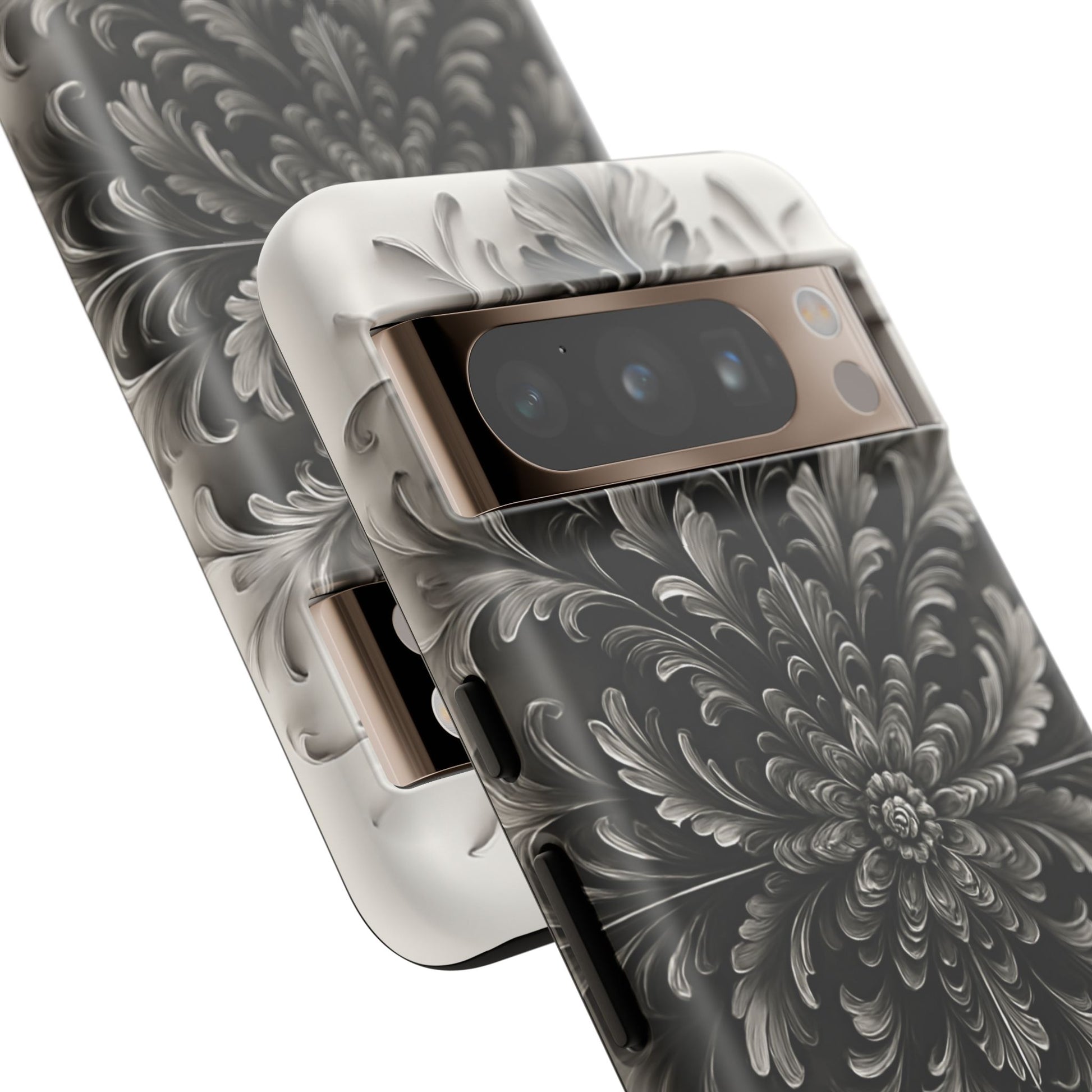 Obsidian Bloom - Elegant Black & White Google Pixel 8 Pro Tough Phone Case - Intricate Mandala Flower Design