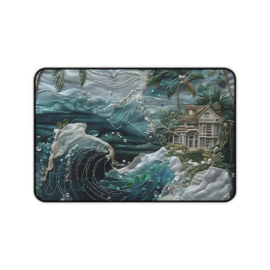 Tropical Midnight Wave Designer Desk Mat - Premium Office Desk Pad, 3 Sizes Available, Artistic Workspace Protection on a Smooth Surface