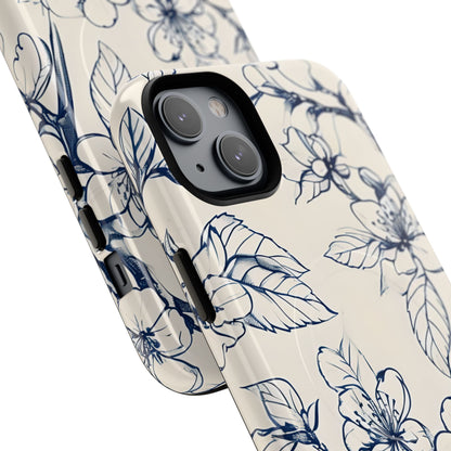 Blossom Sketch - Artistic Blue Floral - iPhone MagSafe Phone Case - Botanical Design