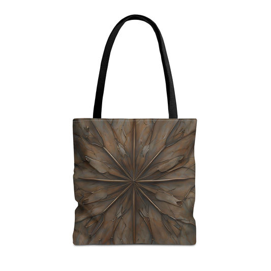Earthstone Mandala Tote (16x16 & 18x18)- Centered Brown Geometric Pattern with Black Handle, Durable & Eco-Friendly Canvas