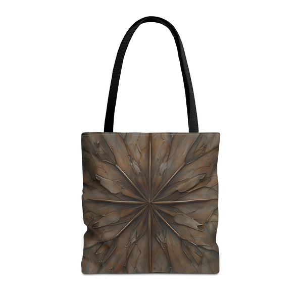 Earthstone Mandala Tote (16x16 & 18x18)- Centered Brown Geometric Pattern with Black Handle, Durable & Eco-Friendly Canvas