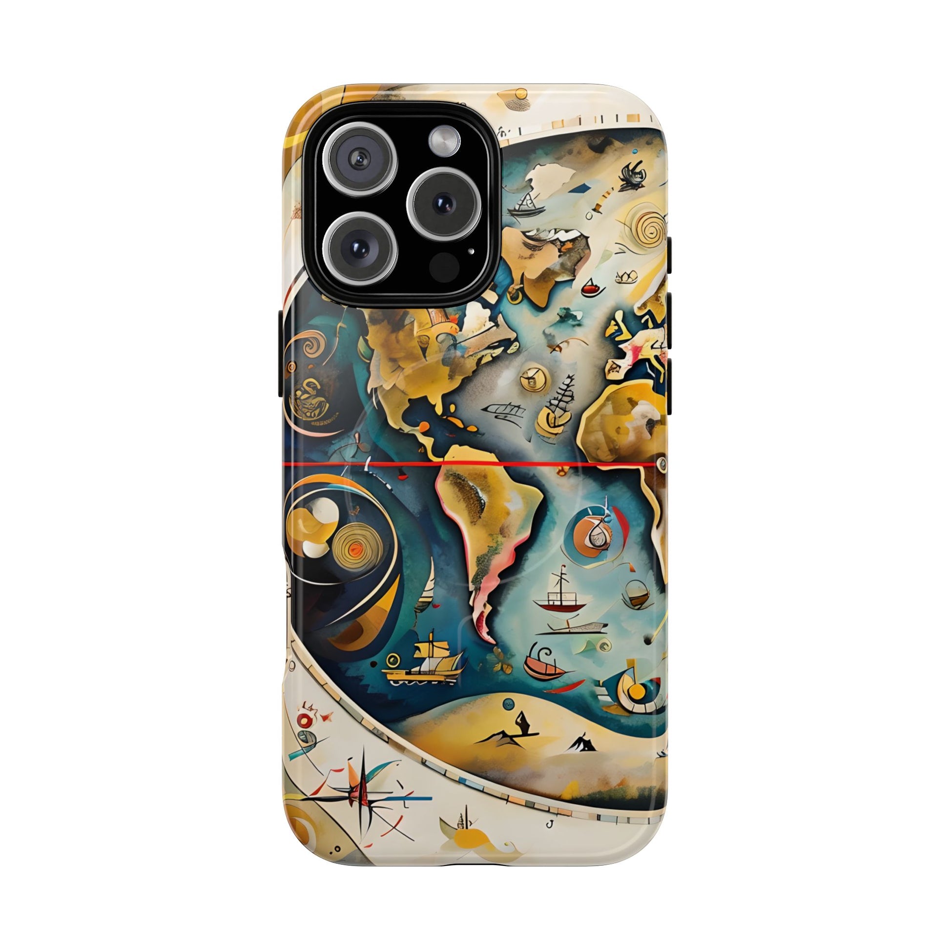 Celestial Map iPhone 16 Pro Max MagSafe Phone Case -Vintage Nautical World Map, Artistic Blue & Gold