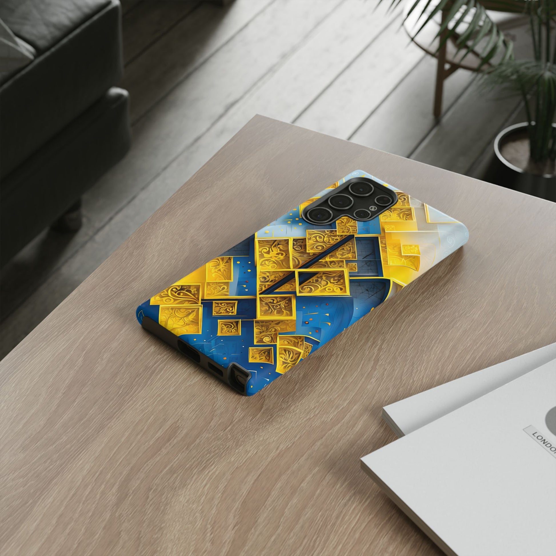 Golden Ascent Luxe Geometric Samsung Galaxy S22 Ultra Tough Case - Elegant Abstract Gold Design