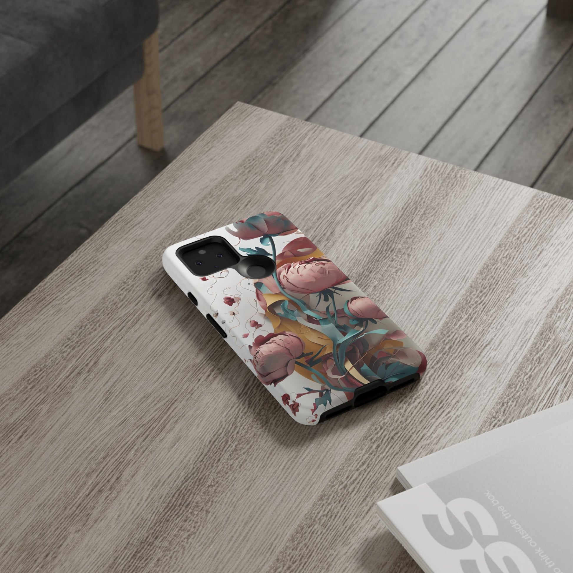 Blushing Peony Veil - Elegant Painterly Floral Google Pixel 5 5G Tough Phone Case - Soft Blush & Teal Peony Design