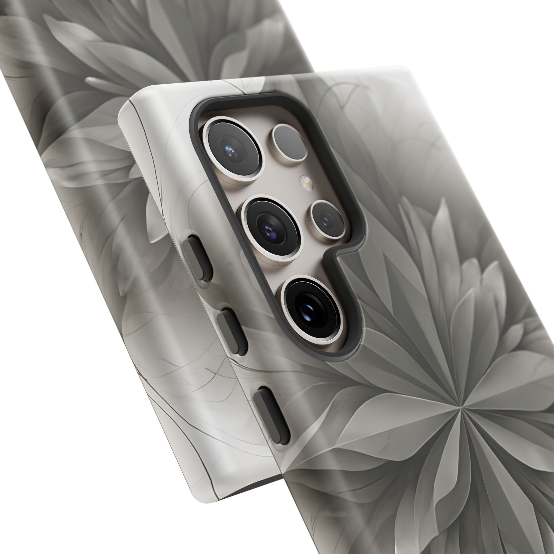 Silver Lotus - Elegant Monochrome Floral Samsung Galaxy S24 Ultra Tough Phone Case - Modern Lotus Design