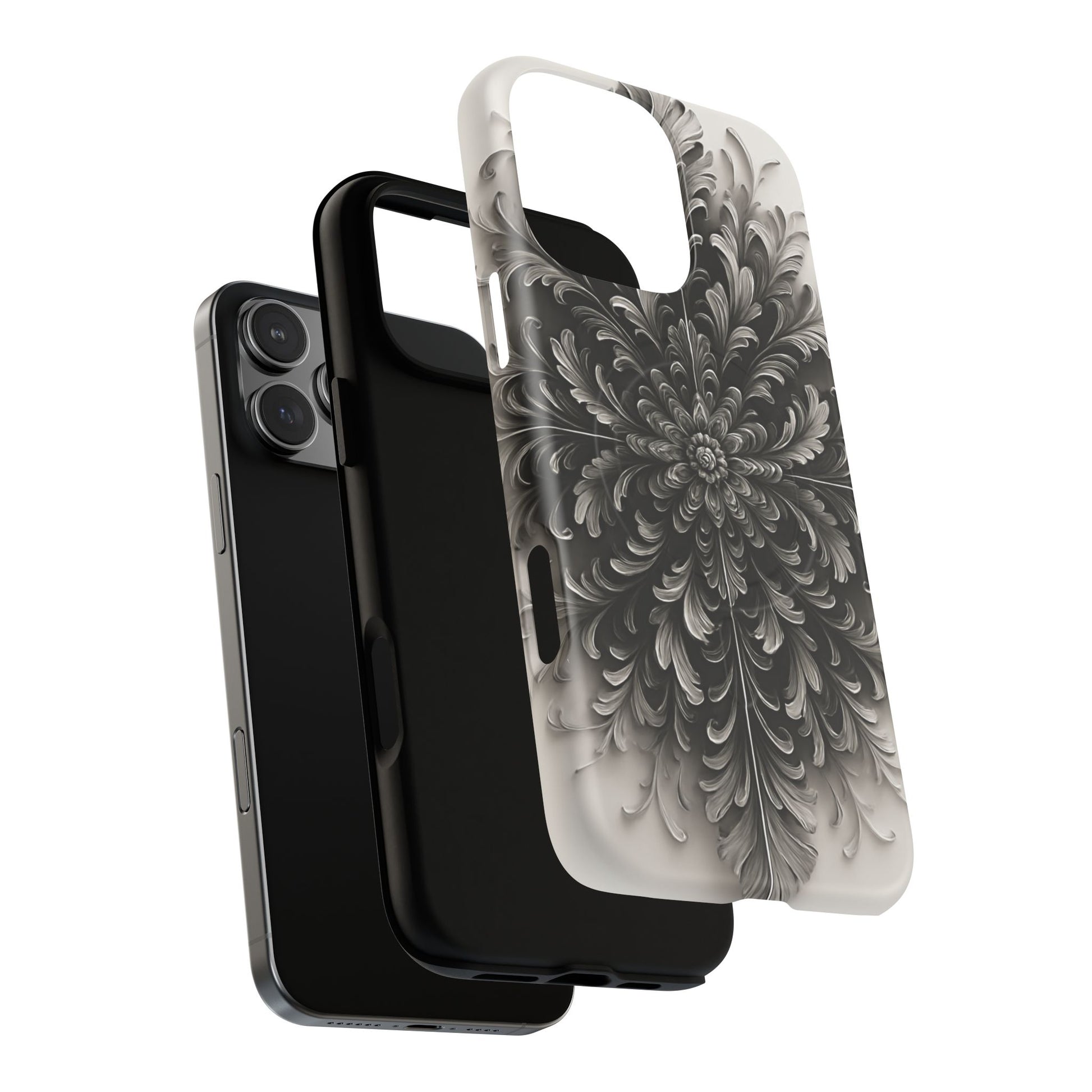 Obsidian Bloom - Elegant Black & White iPhone 16 Pro Max MagSafe Phone Case - Intricate Mandala Flower Design
