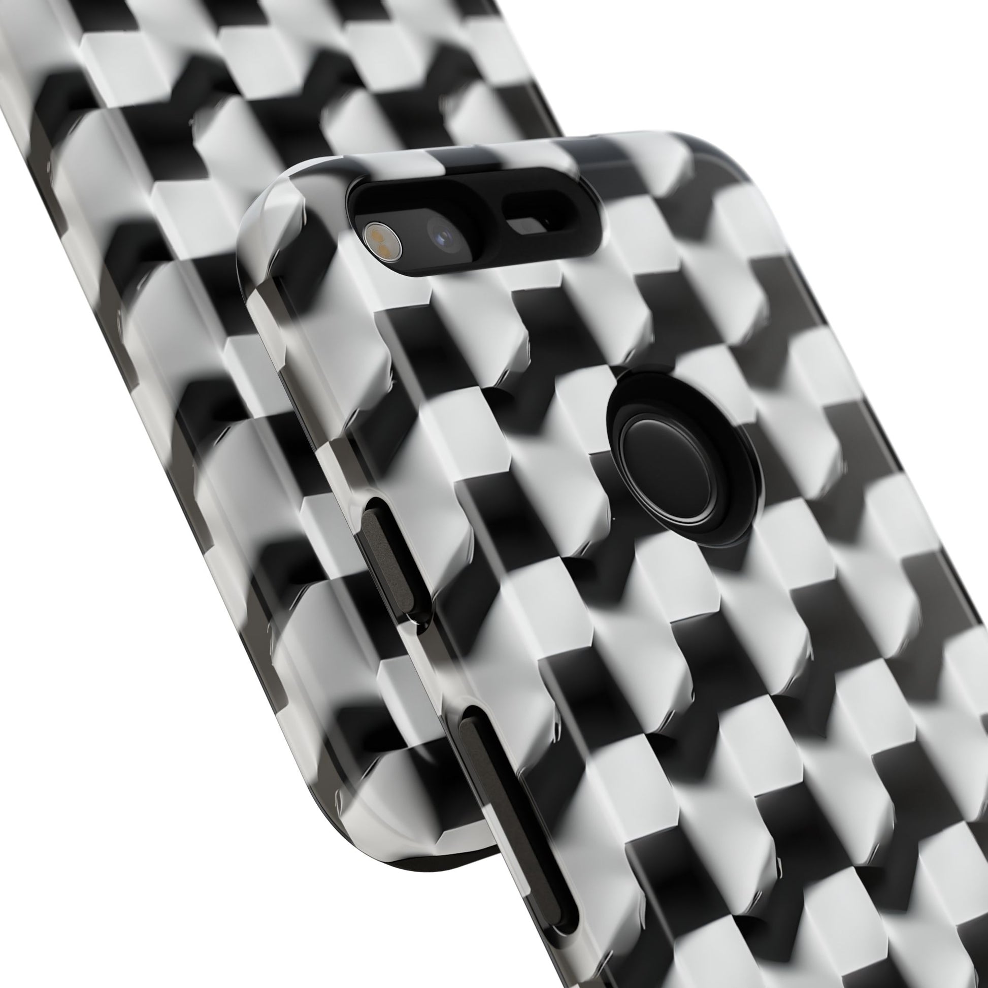 Monochrome Grid Tough Case for Google Pixel - Classic Checkerboard, Black & White, Minimalist Trend