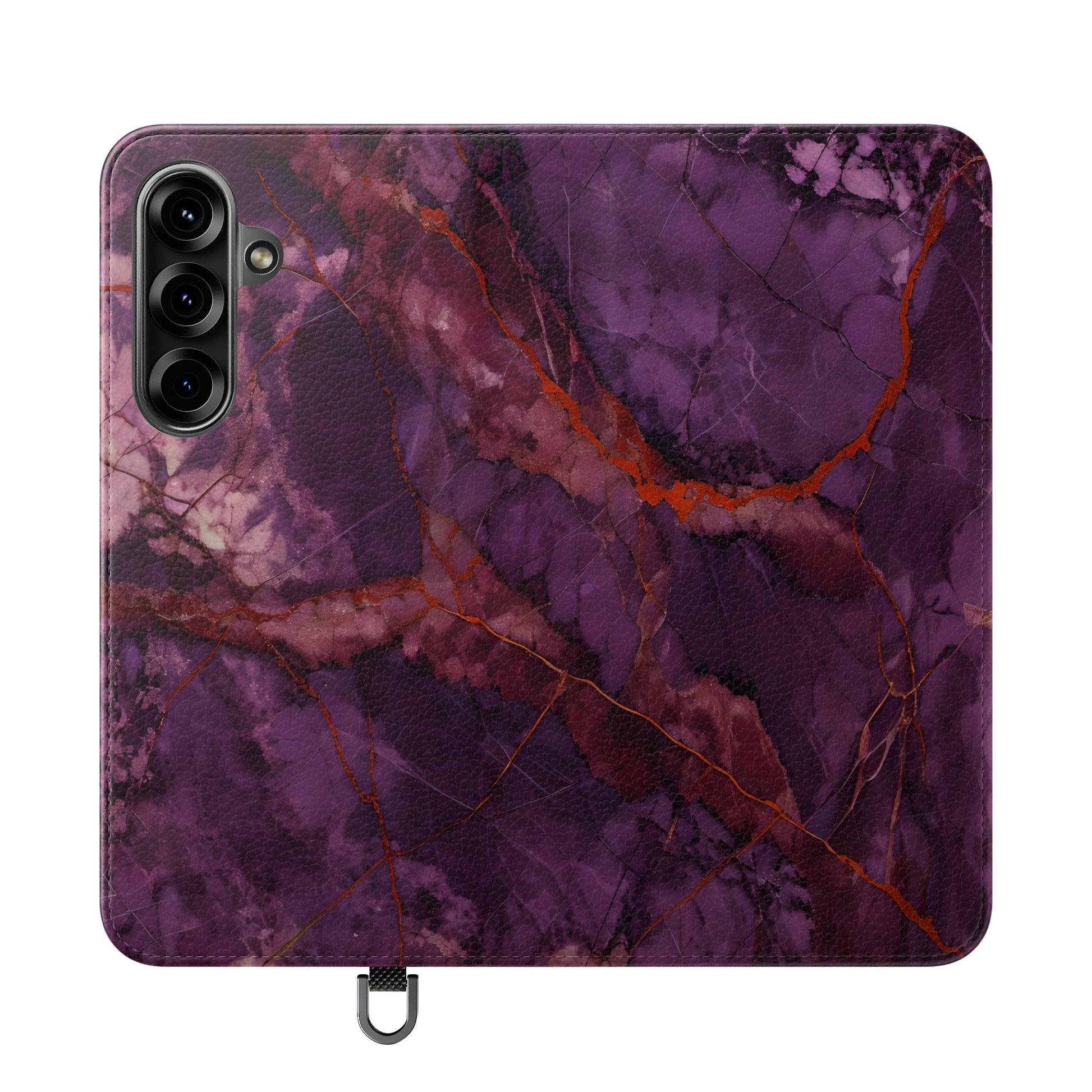 Amethyst Current Wallet Phone Case - Elegant Purple Marble Flip Cover for Samsung Galaxy S25 Plus