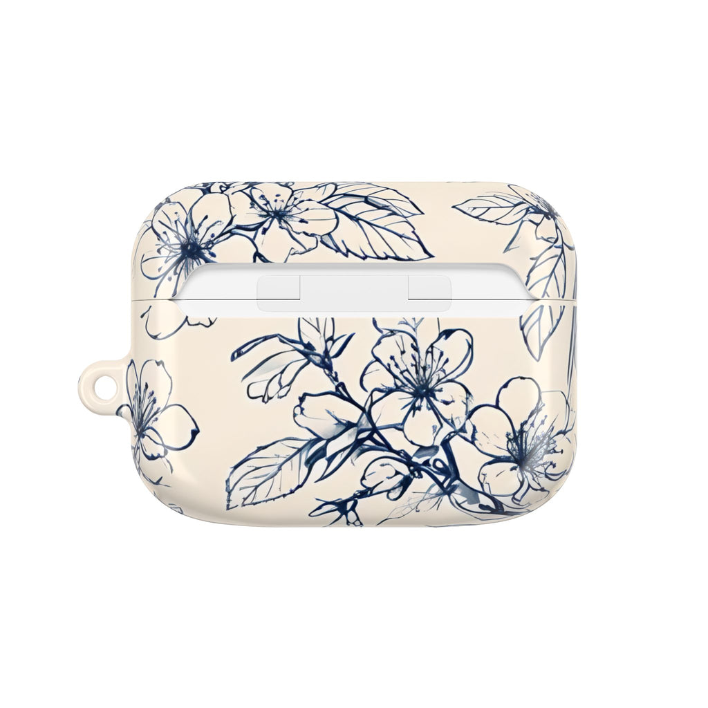 Blossom Sketch AirPod Case - Elegant Floral Earbud Cover for Gen 1, 2, 3, Pro Gen 1 & 2 - Chic Blue Botanical Gift for Her