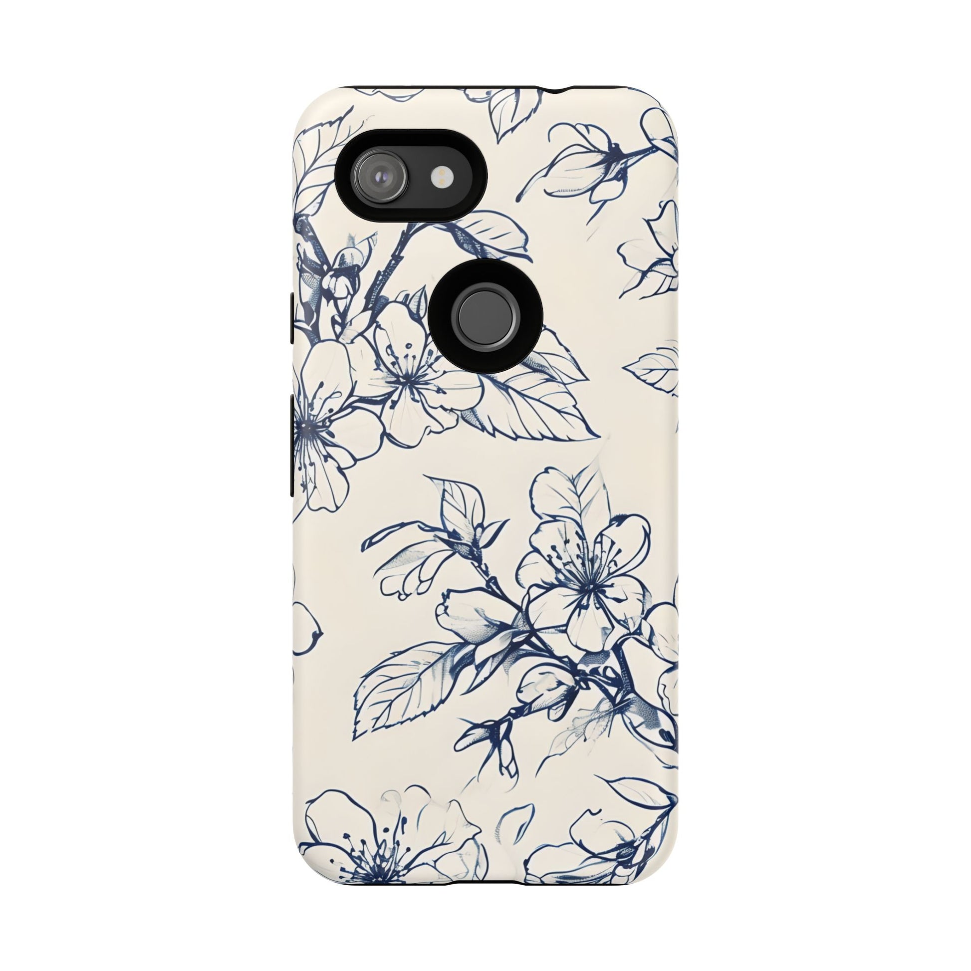 Blossom Sketch - Artistic Blue Floral Google Pixel 3a - Tough Phone Case - Hand-Drawn Botanical Design