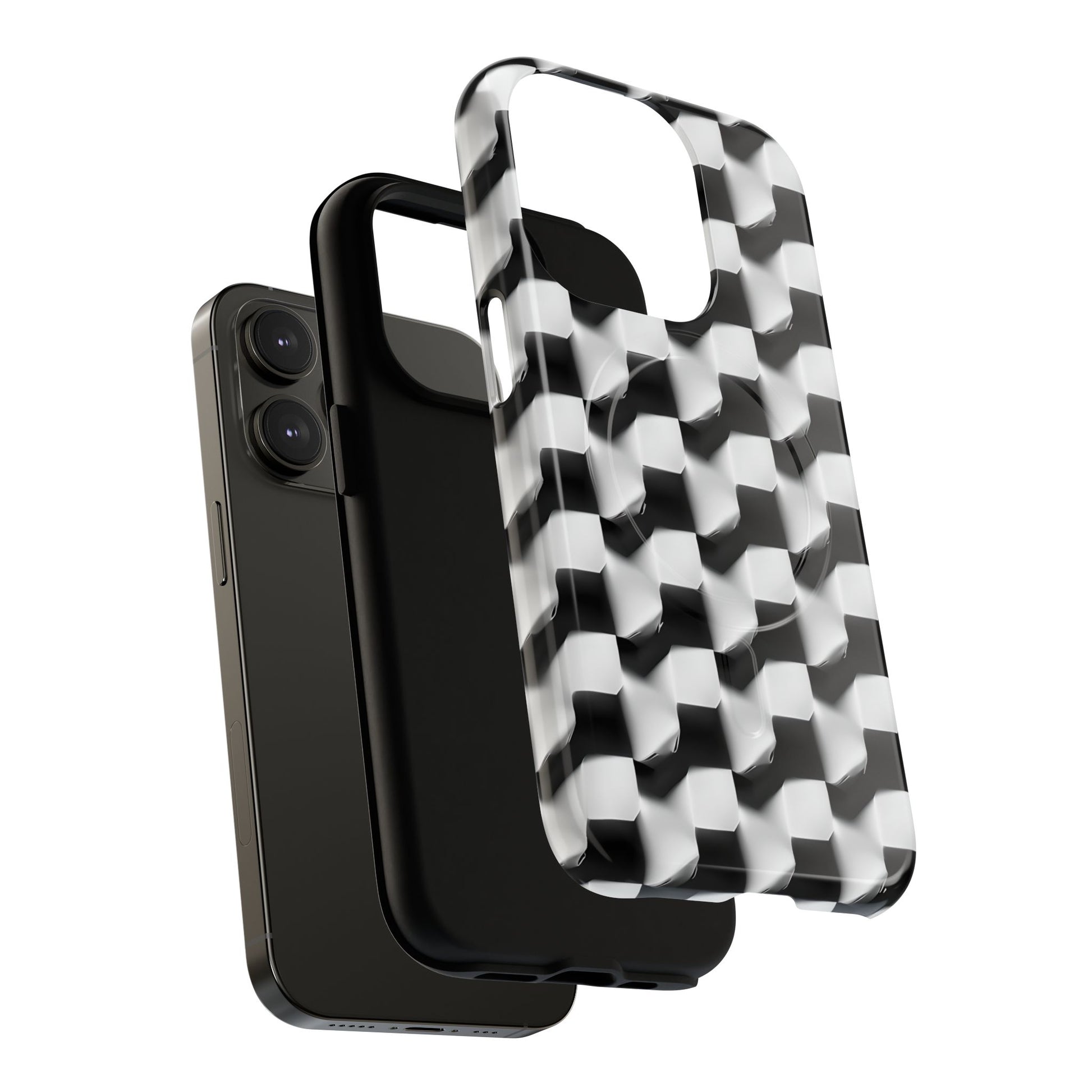 Monochrome Grid - iPhone 14 Pro MagSafe Phone Case - Bold, Modern Black & White Design