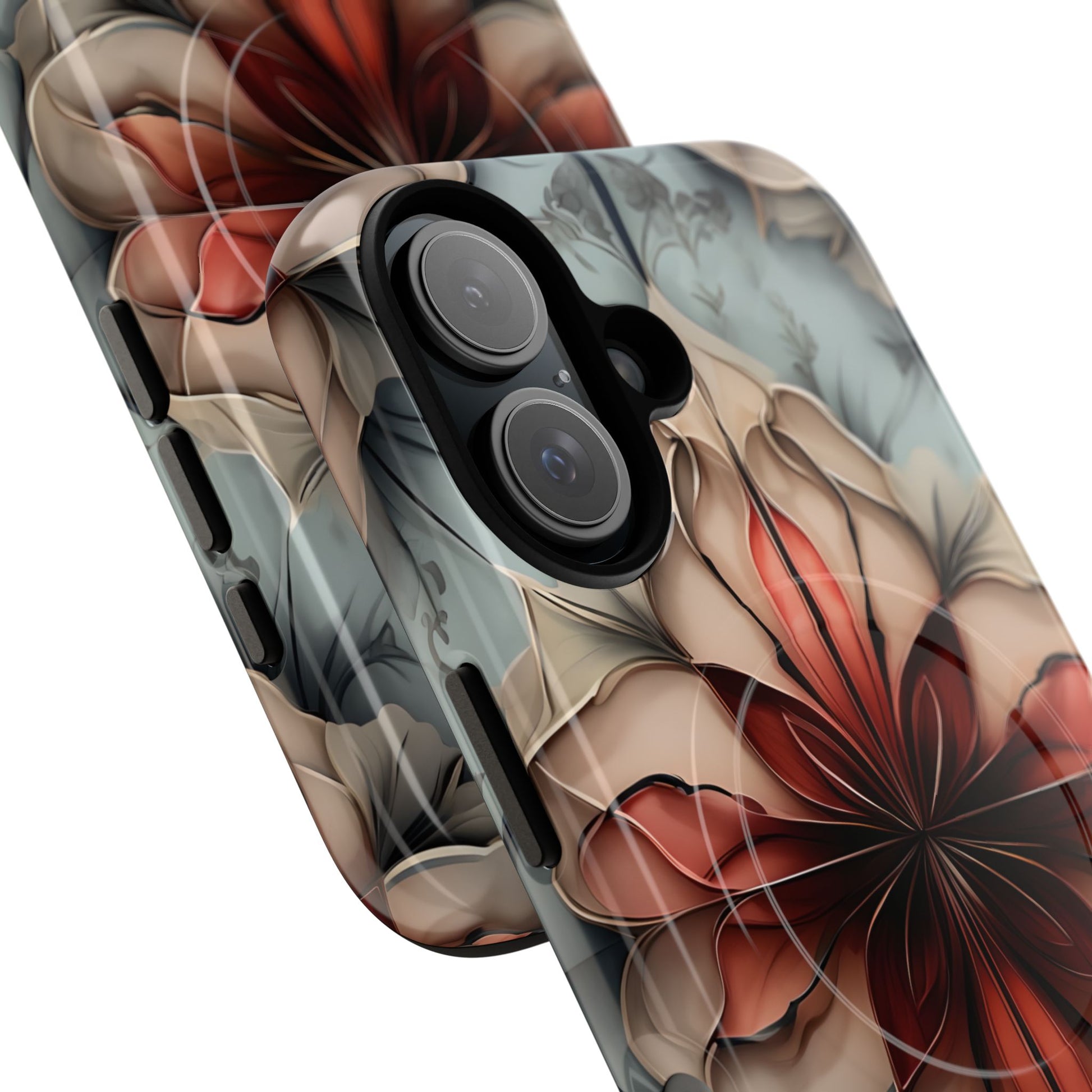 Ember Bloom - Kaleidoscope Collection Artistic Floral iPhone 16 MagSafe Phone Case - Fiery Symmetrical Design