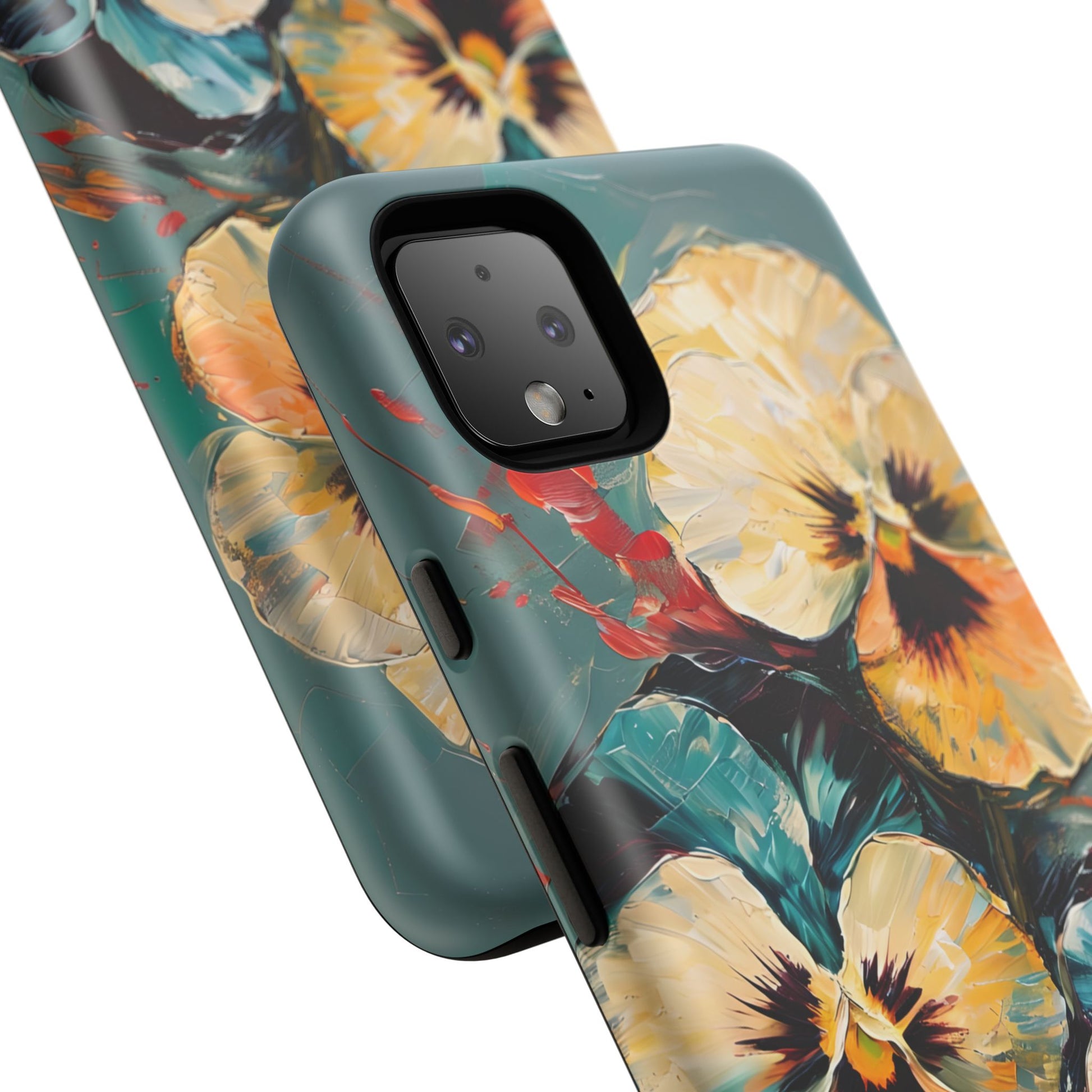 Golden Pansy Cascade Tough Case for Google Pixel 4XL - Floral Artistic Shockproof Cover, Elegant Protective Phone Case