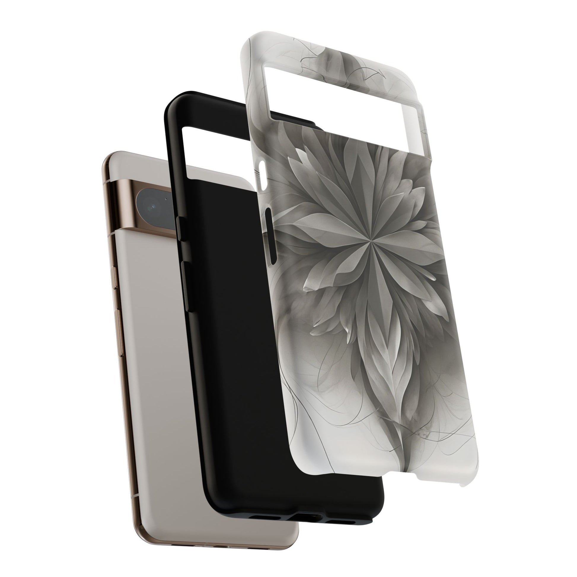 Silver Lotus - Elegant Monochrome Floral Google Pixel 8 Pro Tough Phone Case - Modern Lotus Design