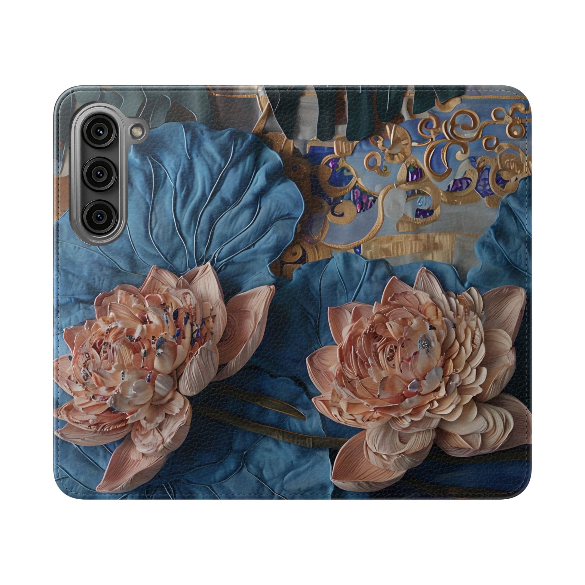 Peony Midnight Tapestry Wallet Phone Case - Flip Cover for Samsung Galaxy S23 - Floral and Tapestry Design