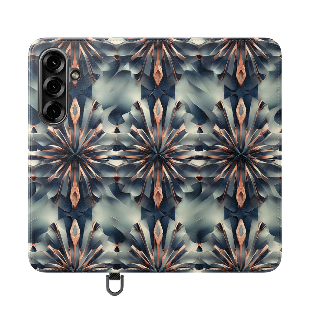 Obsidian Kaleidoscope Samsung Galaxy S25 Wallet Case - Elegant Abstract Flip Cover with Card Slots
